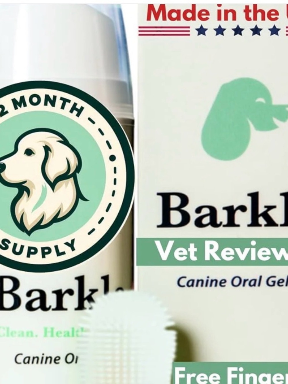 Barkle Dog Teeth Cleaning Gel - Two Month Supply 3.8oz finger brush